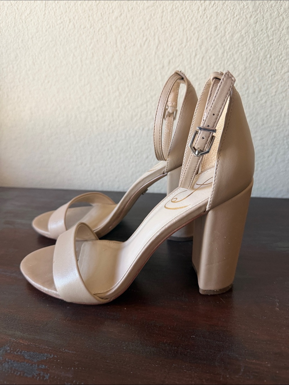 Sam Edelman Women's Nude Block Heel Ankle Strap Sandals